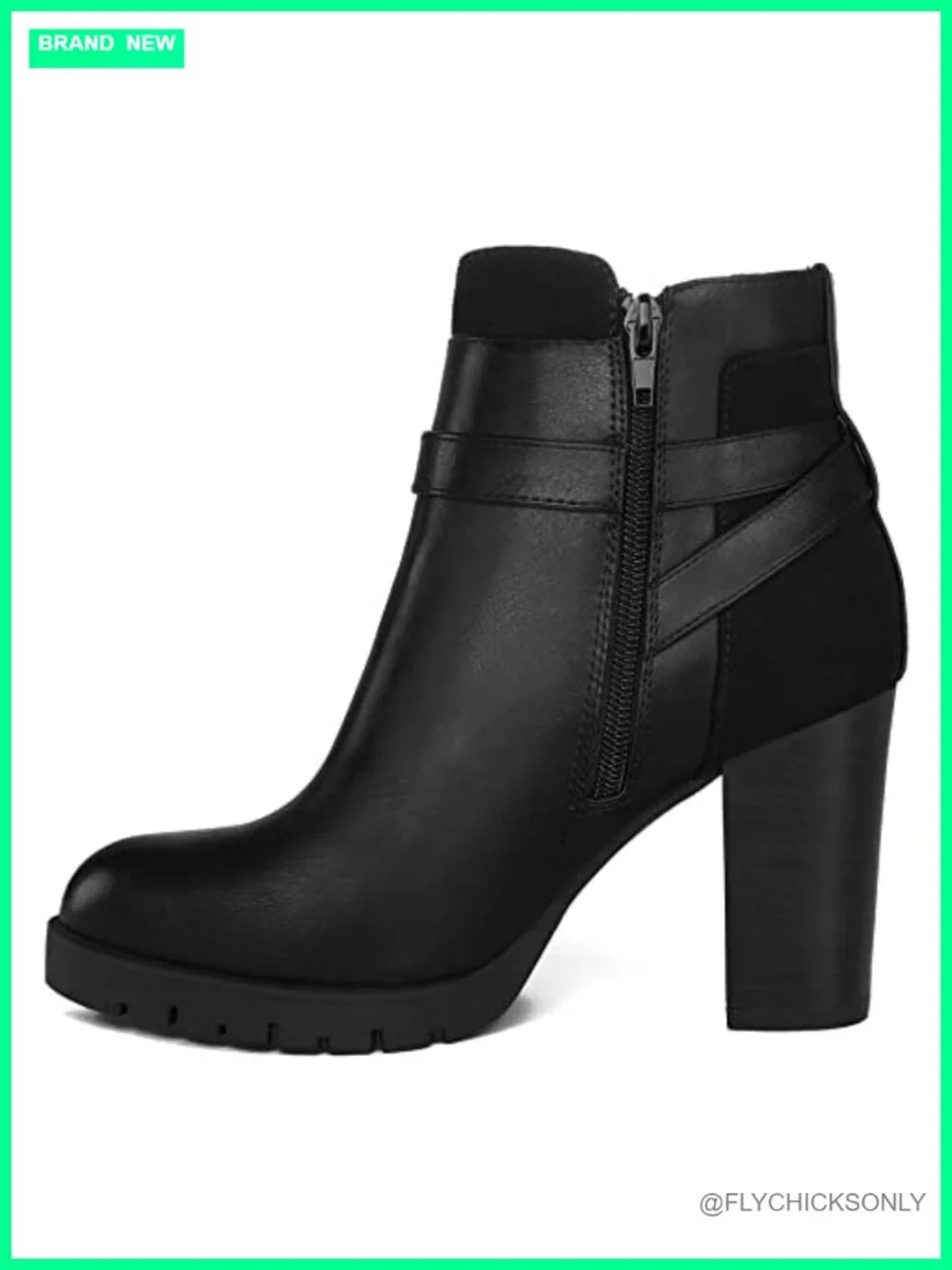Women's Ankle Boots Wide Width Side Zip Chunky Stacked Block Heel Round Toe PU